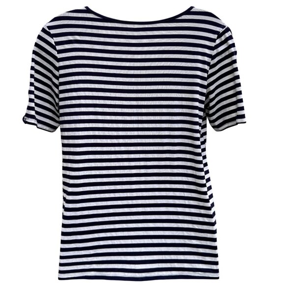 Per Seption Women Navy White Striped Top 2X Openwork‎ Sleeves Nautical Tee NEW - Picture 10 of 13